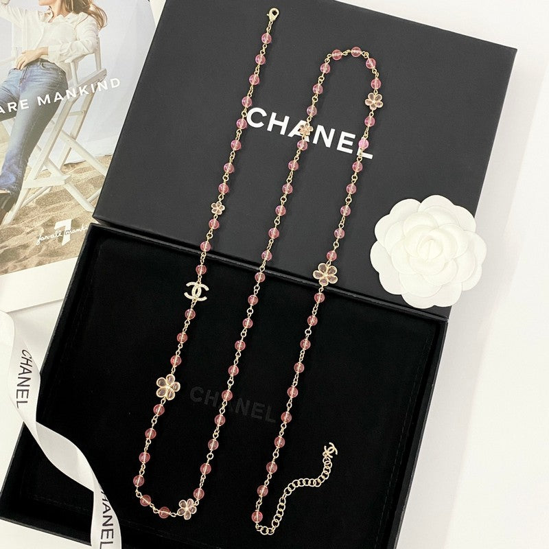 18K  Chanel 26C Pink Crystal Long Necklace